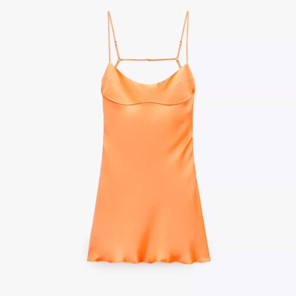 Zara Satin Effect Cut Out Mini Dress in Tangerine XS